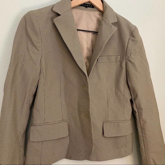 Theory Tan Classy Button Front Blazer Pockets Size 6 - Picture 6 of 11
